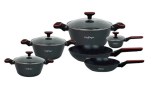 Cheffinger CF-FA2010BLK: Batería de cocina con revestimiento de mármol, 10 piezas, colo...