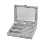 Herzberg HG-05330: Organizador de Joyas de Terciopelo con Tapa de Cristal, 3 Rejillas...