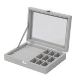 Herzberg HG-05361: Organizador de Joyas de Terciopelo con Tapa de Cristal - 9 Rejillas...